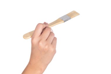 hand met borstel geïsoleerd op witte achtergrond