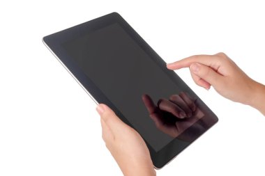 yakın çekim el izole tablet beyaz arka plan tutarak