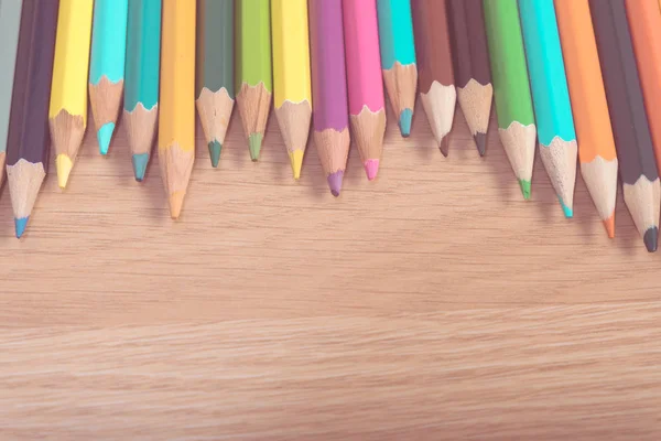 Row Color Pencils Vintage Tone — Stock Photo, Image