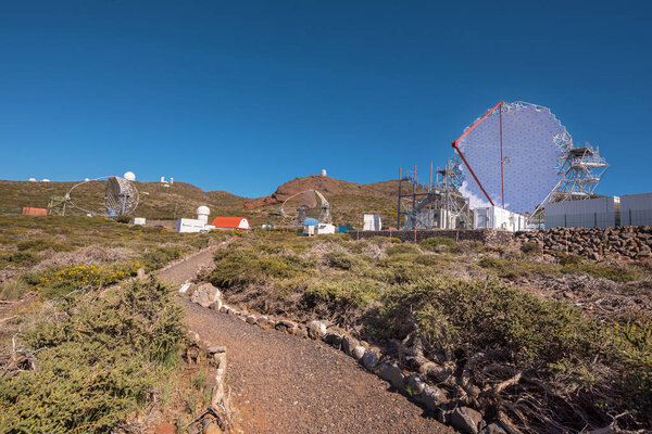 La Palma, Spain - May 30, 2018: Magic Gamma ray telescope in ORM observatory of Roque de los muchachos, Canary islands, Spain.