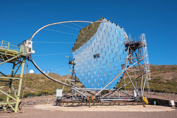 La Palma, Spain - May 30, 2018: Magic Gamma ray telescope in ORM observatory of Roque de los muchachos, Canary islands, Spain.