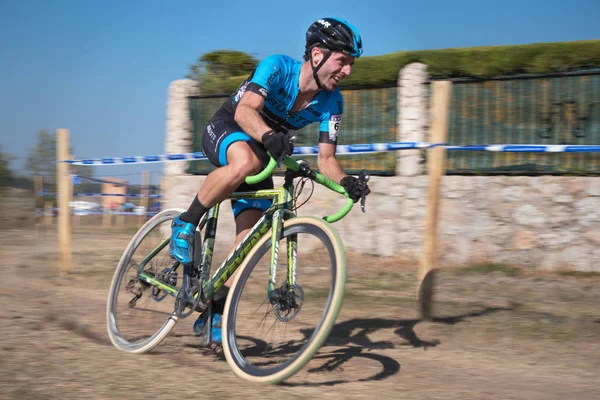 Burgos Espanha Outubro 2017 Ciclista Compete Fresno Rodilla Cyclocross Burgos — Fotografia de Stock