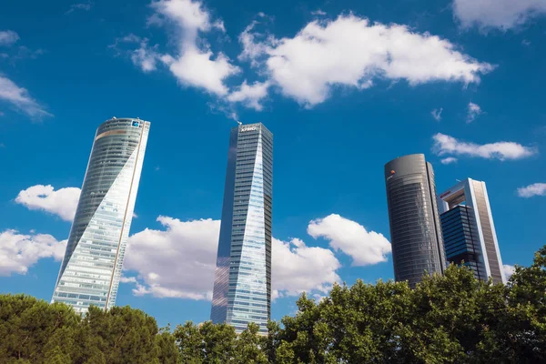 Madrid Espanha Julho 2018 Distrito Financeiro Torre Quatro Arranha Céus — Fotografia de Stock