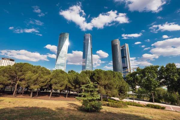 Skyline Madrid Distrito Financeiro Quatro Torre Arranha Céus Cuatro Torres — Fotografia de Stock