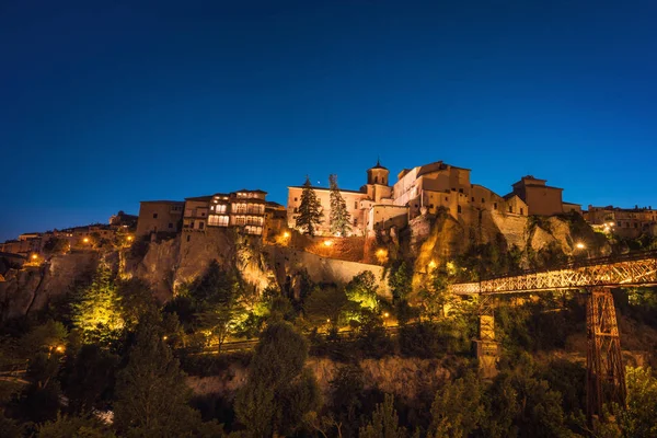 Vista Nocturna Famosas Casas Colgantes Cuenca España —  Fotos de Stock