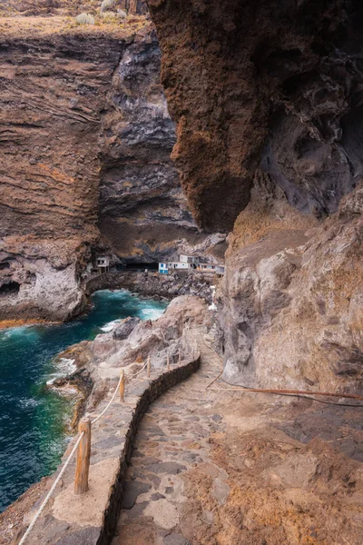 Hidden Houses Tourist Attraction Pirate Cave Poris Candelaria Palma Island — Stock Photo, Image