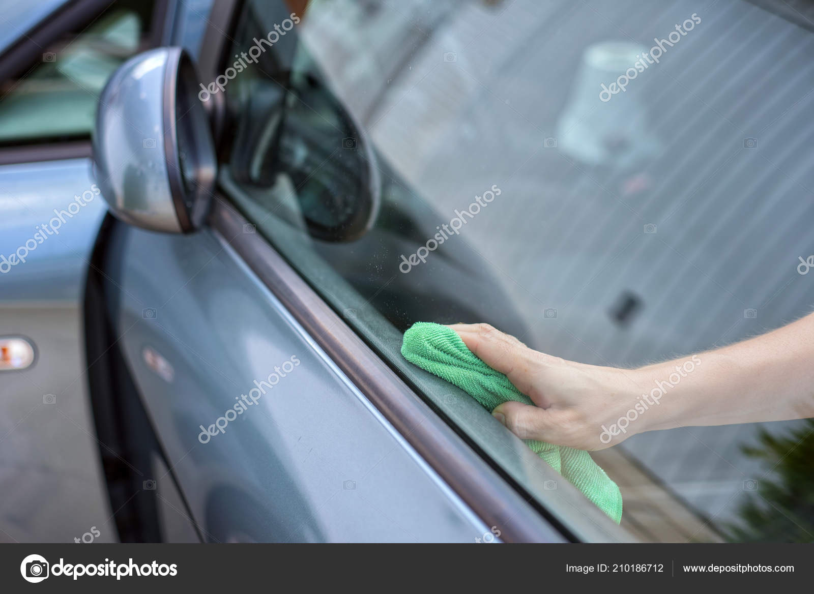 Young Woman Cleaning Car Interior Microfiber Cloth Car