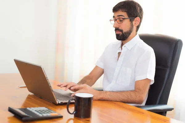 Portrait Handsome Hipster Guy Working Office — Stock Photo, Image