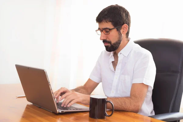 Portrait Handsome Hipster Guy Working Office — Stock Photo, Image