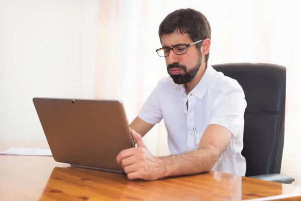 Worried Expression Young Bearded Man Working Office — Stock Photo, Image