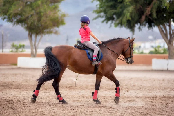 不明小女孩骑着马 — 图库照片