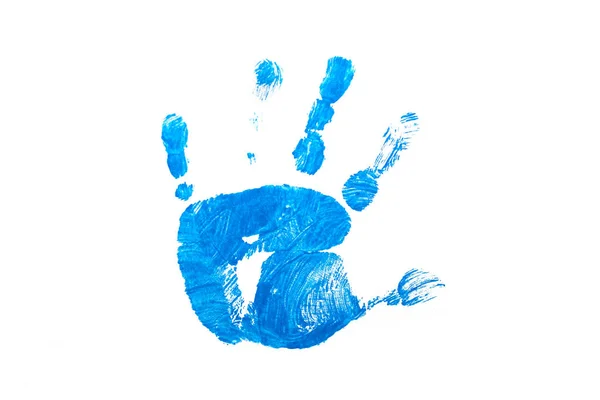 Blue Kid Hand Print White Isolated — Stock Photo, Image