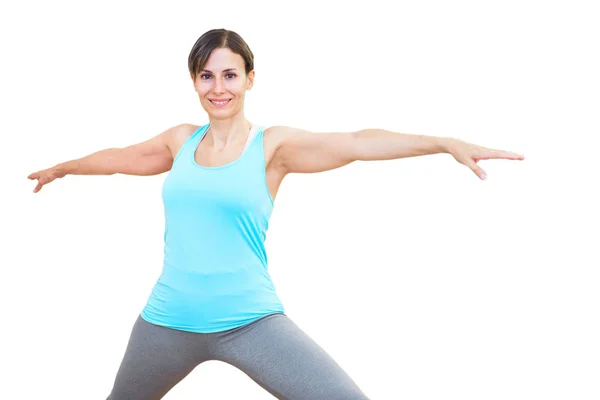 Jeune Femme Attrayante Pratiquant Yoga Sur Fond Blanc Isolé — Photo