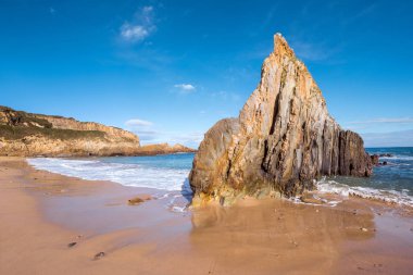 pastoral manzara Mexota Beach, Asturias, İspanya.