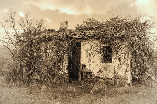 Creepy abandonado Casa vintage tonificado imagen . — Foto de Stock