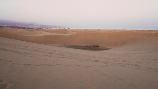 마스팔로마스 해변의 모래 언덕의 자연 사막 풍경, 마스팔로마스 그란 카나리아 스페인. — 비디오