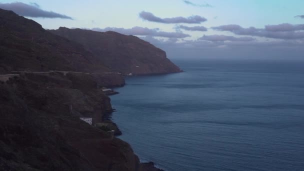 Aerial shot of the cliffs and coastline landscape in Tenerife, Canary islands, Spain. — Stock Video