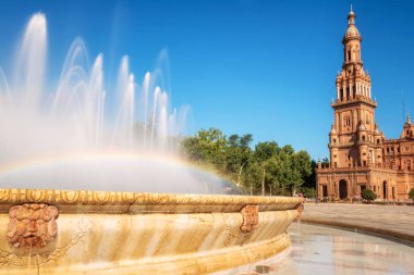 Spanish Square Plaza de Espana in Sevilla in a beautiful summer day, Spain.