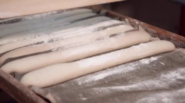 Fırıncılık sonraki aşamasına fırın üretiminde pişmemiş hamur somun satır toplama Baker.