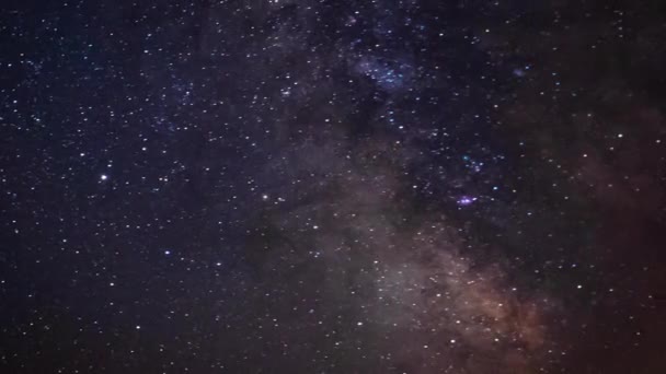 Milky Way time lapse and rotating starry sky, galaxy core details. — Stock Video