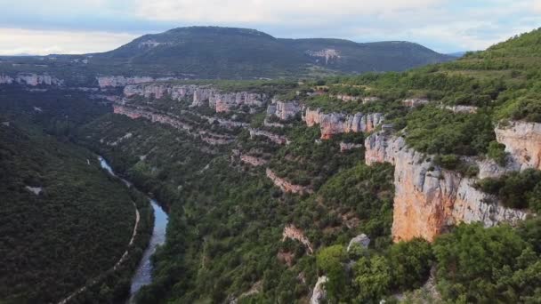 Вид с воздуха на каньон реки Эбро в Бургосе, Испания . — стоковое видео