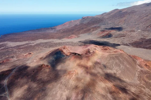 Amazing aerial view of a volcanic crater in El Hierro island, Canary Islands, Spain. — Stock Photo, Image