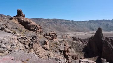 Teide Ulusal Parkı 'ndaki çöl manzarası, Tenerife Adası, Kanarya Adaları, İspanya.