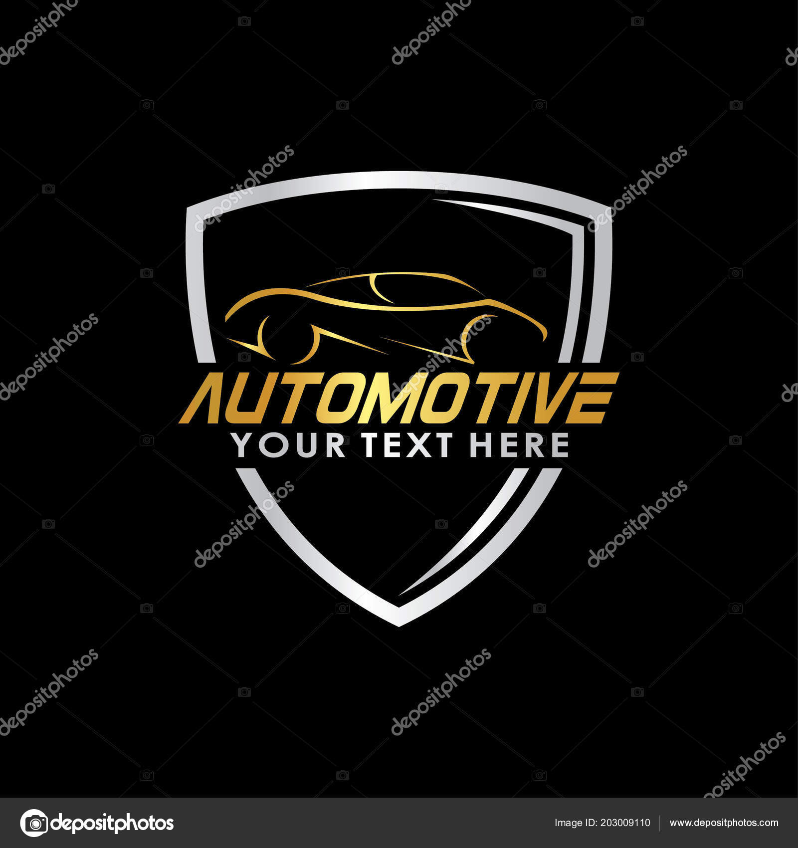 Automotive Logo Template Car Illustration Gold Silver Color Black Background Stock Vector Image