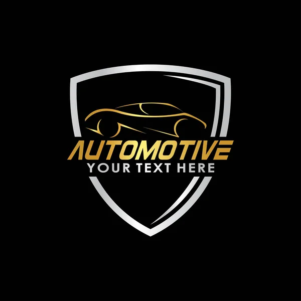 Automobil Logo Vorlage Mit Auto Abbildung Goldsilber Auf Schwarzem Hintergrund — Stockvektor