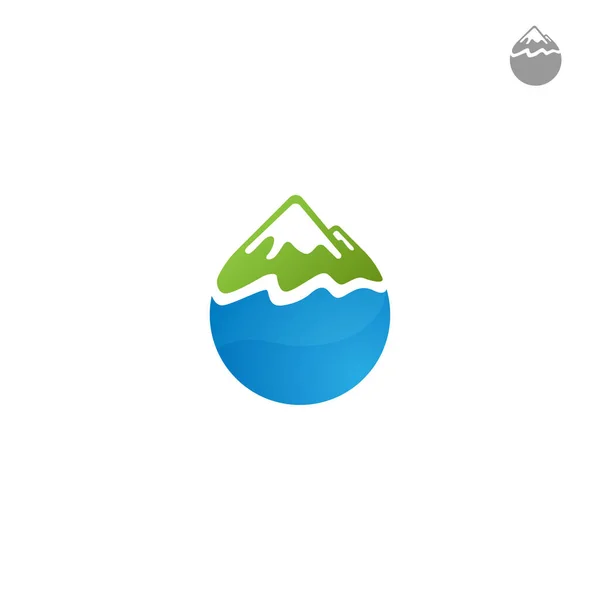 Natürliches Wasser Logo Design Mit Wassertropfen Und Berg Vektor Illustration — Stockvektor