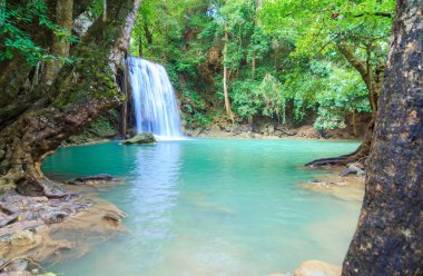 Derin orman Erawan şelale Milli Parkı Kanchanaburi Tayland, şelaleler