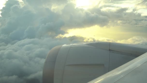 Vliegtuig Motor Vleugel Uitzicht Lucht Van Het Raam Bij Schemering — Stockvideo