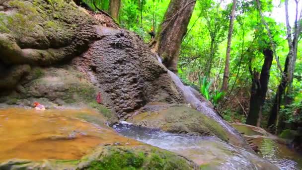 Waterfalls Deep Forest Erawan Waterfall National Park Kanchanaburi Thailand — Stock Video