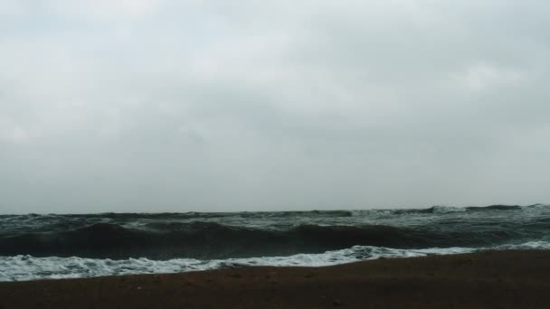 Kilátás a parttól a srtong hullámok felhős idő — Stock videók