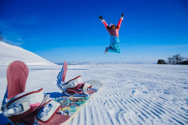 Saltar Montaña Invierno Botas Snowboard — Foto de Stock