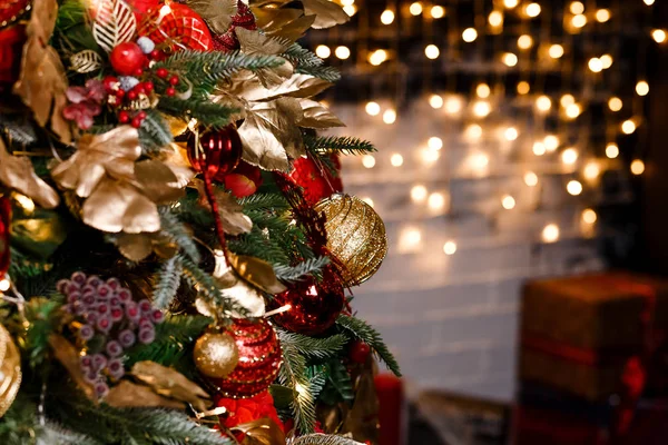 Noel Ağacı Işıkları Çelenk Noel Topları — Stok fotoğraf