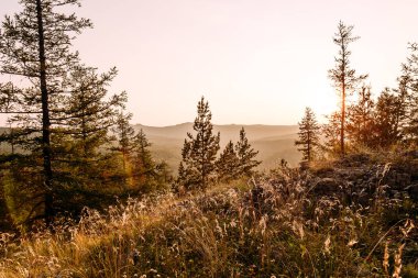 dağ, yumuşak ışık dağlarda günbatımı yaz aylarında Üstten Görünüm