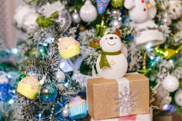 Figurine Toy Snowman Christmas Tree Elements New Year Decoration — Stock Photo, Image