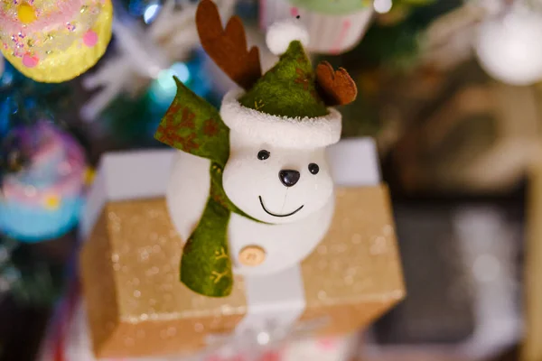 Toy Snowman Figurine Santa Green Cap Christmas — Stock Photo, Image