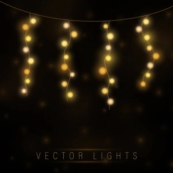 Luzes de Natal amarelo isolado elementos de design realista . — Vetor de Stock