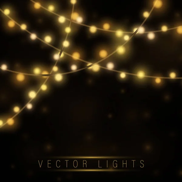 Lumières de Noël jaunes isolées éléments de conception réalistes . — Image vectorielle