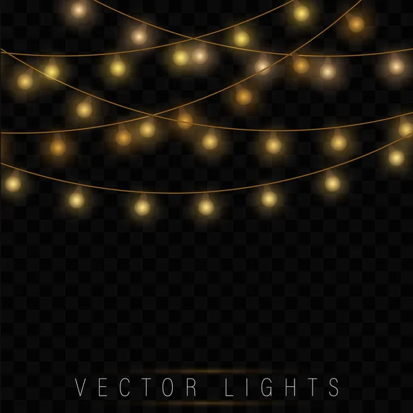 Luzes de Natal amarelo isolado elementos de design realista . — Vetor de Stock