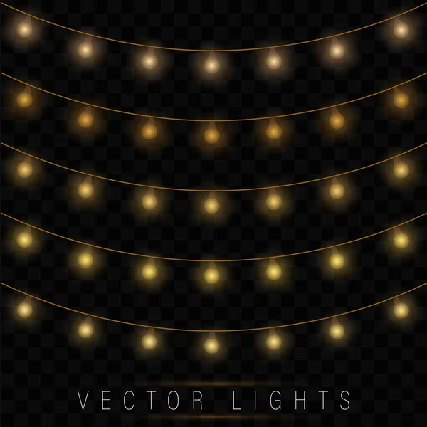 Luces amarillas de Navidad aisladas elementos de diseño realistas . — Archivo Imágenes Vectoriales