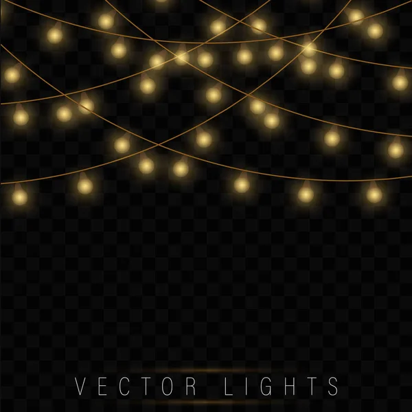 Luzes de Natal amarelo isolado elementos de design realista . — Vetor de Stock