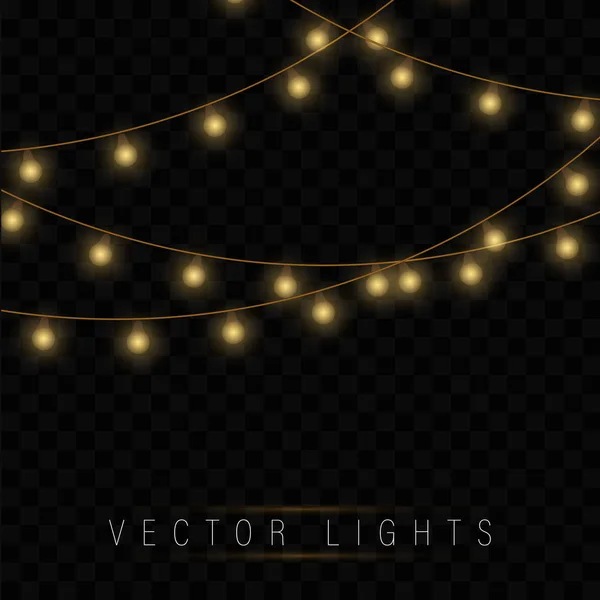 Luces amarillas de Navidad aisladas elementos de diseño realistas . — Vector de stock