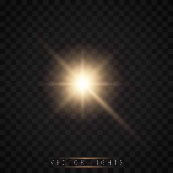 Světelný Efekt Záře Star Burst Leskne Sun Tmavém Pozadí Průhledné — Stockový vektor