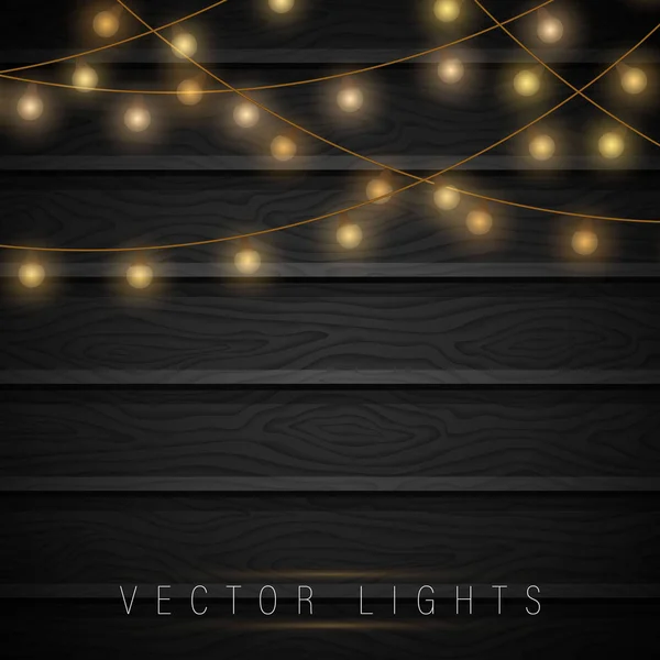 Světla na dřevěné pozadí. — Stockový vektor