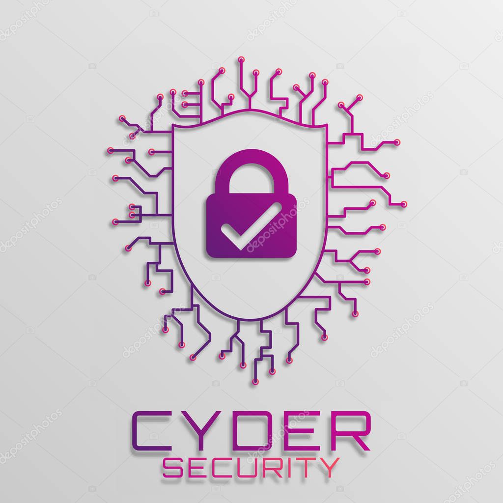 Concept of personal data protection. Concept of firewall protection, privacy access, private data, safety service or system image. Fingerprint scanning on circuit board vector illustration.