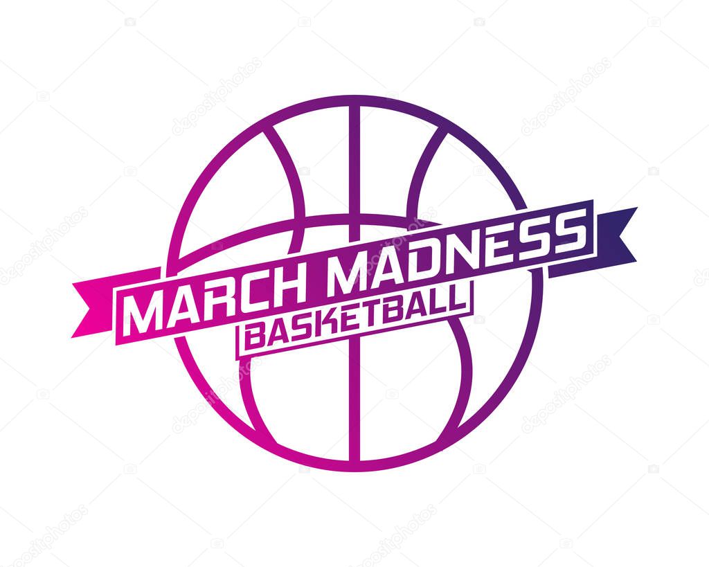 March Madness basketball sport design. Basketball tournament logo, emblem, designs with basketball ball.