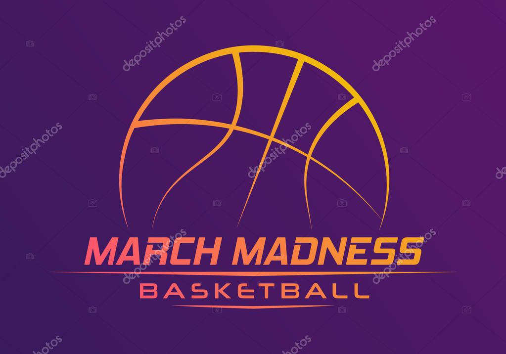 March Madness basketball sport design. Basketball tournament logo, emblem, designs with basketball ball.